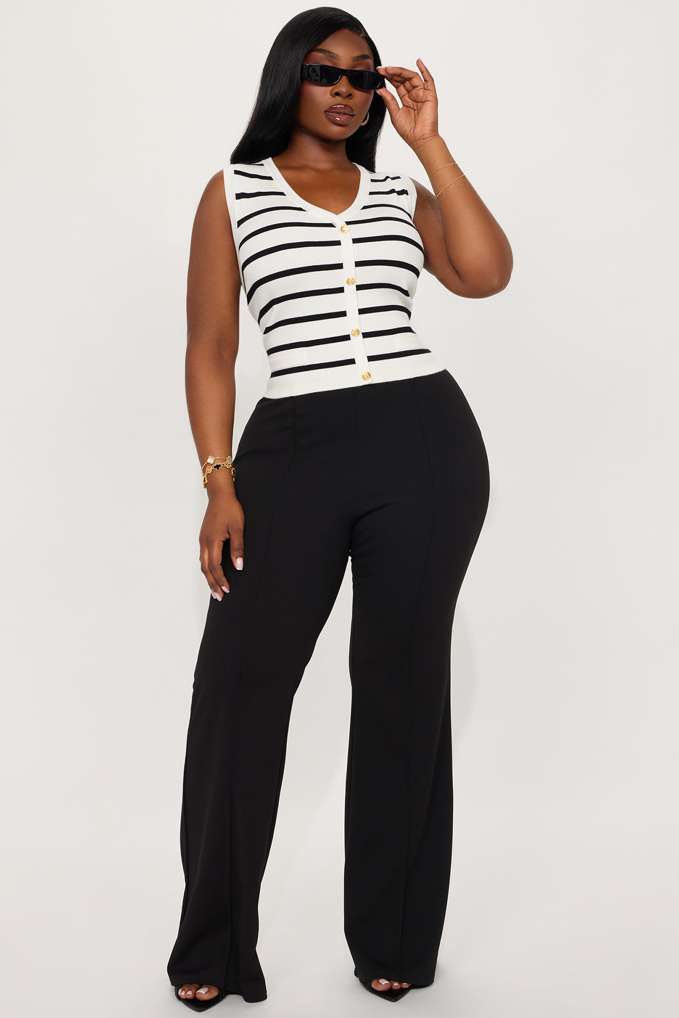 My True Passion Striped Sweater Vest - White/Black