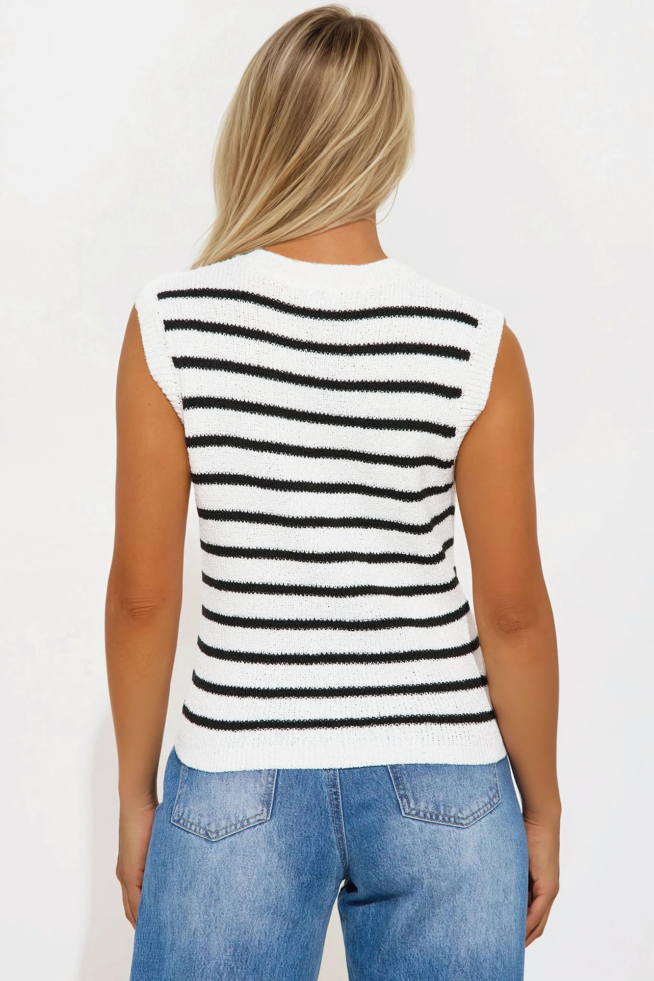 Perfectly Sweet Striped Sweater Vest - White/Black - Image 3