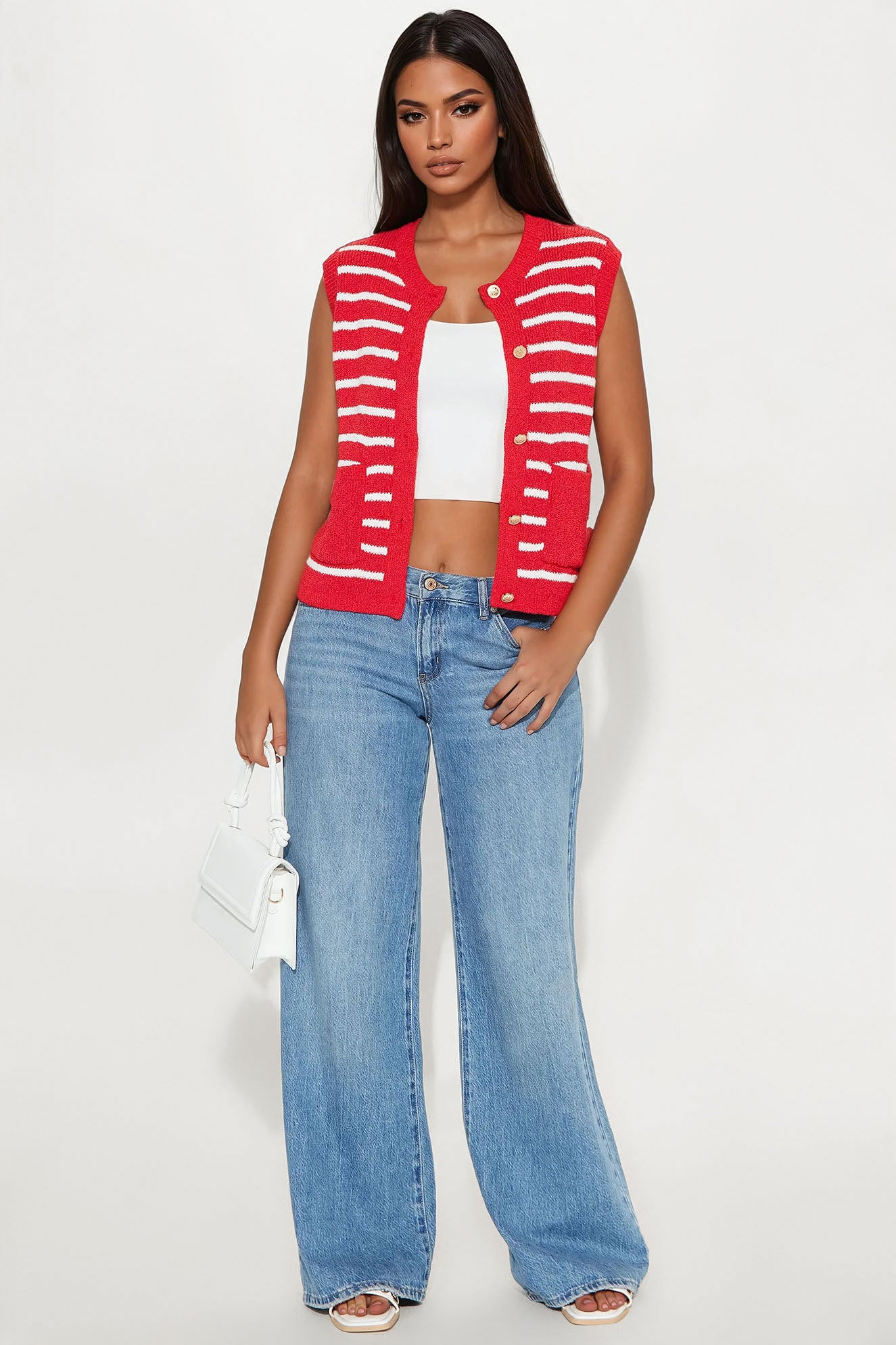Perfectly Sweet Striped Sweater Vest - Red/White - Image 4