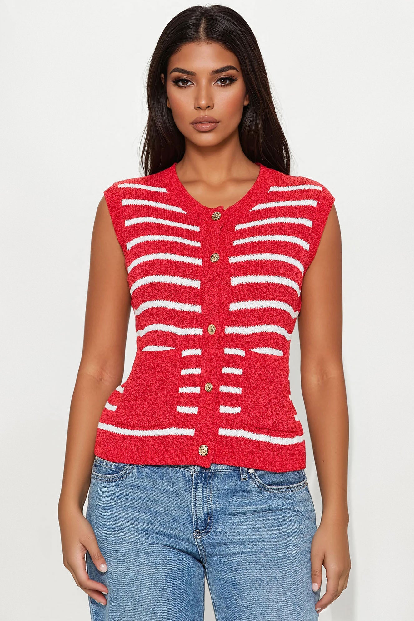 Perfectly Sweet Striped Sweater Vest - Red/White - Image 2