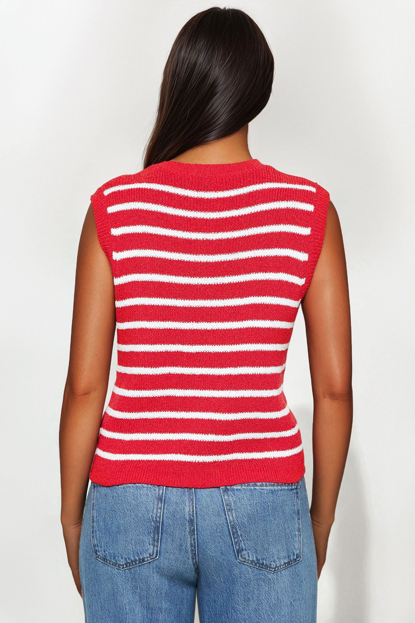 Perfectly Sweet Striped Sweater Vest - Red/White - Image 3