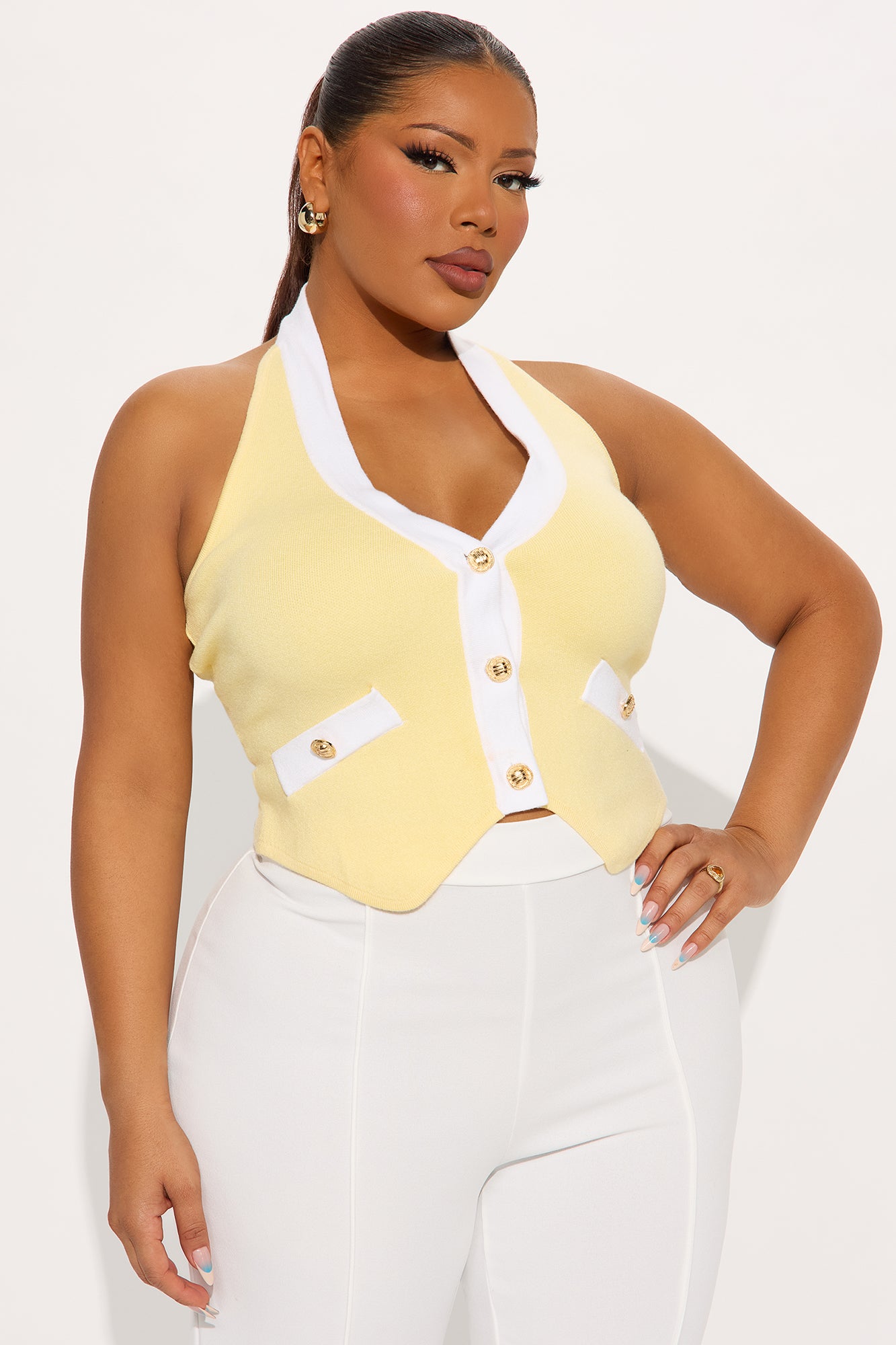 Gia Sweater Vest Top - Butter Yellow - Image 6