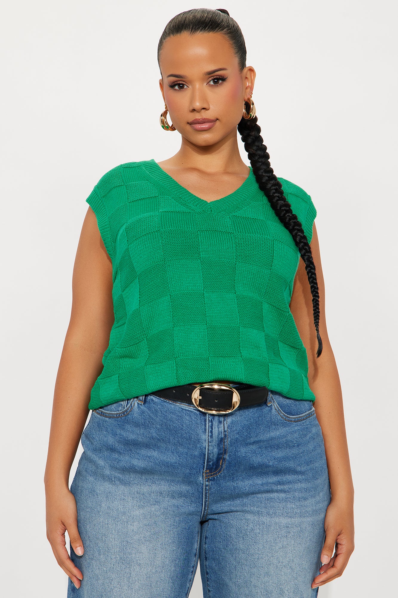 Cora Checkered Sweater Vest - Kelly Green - Image 15
