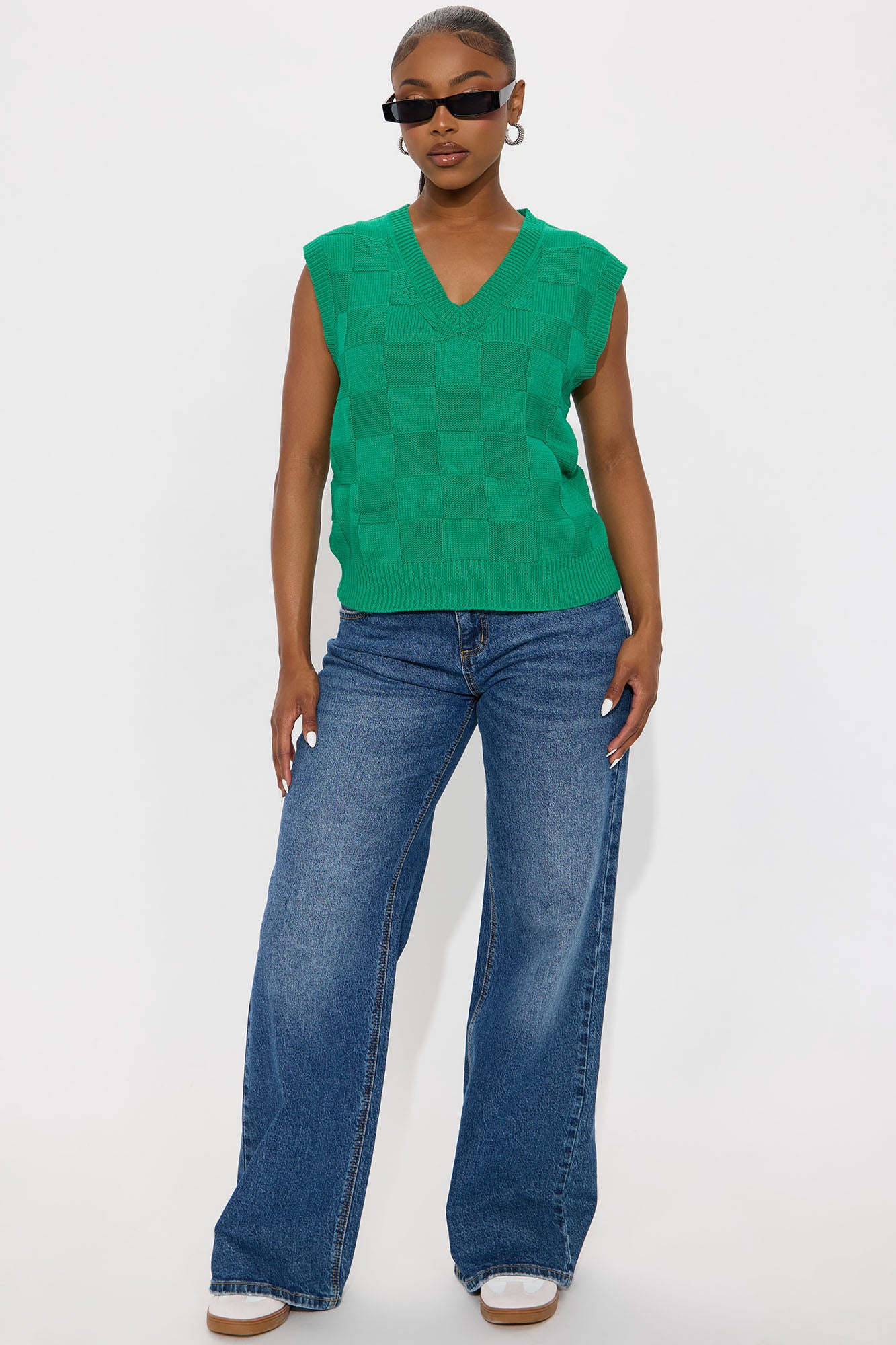 Cora Checkered Sweater Vest - Kelly Green - Image 21