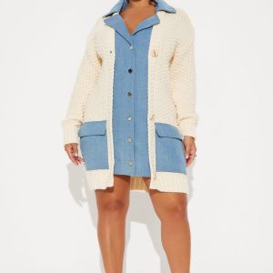 Thinking of You Mini Sweater Dress - Cream/combo