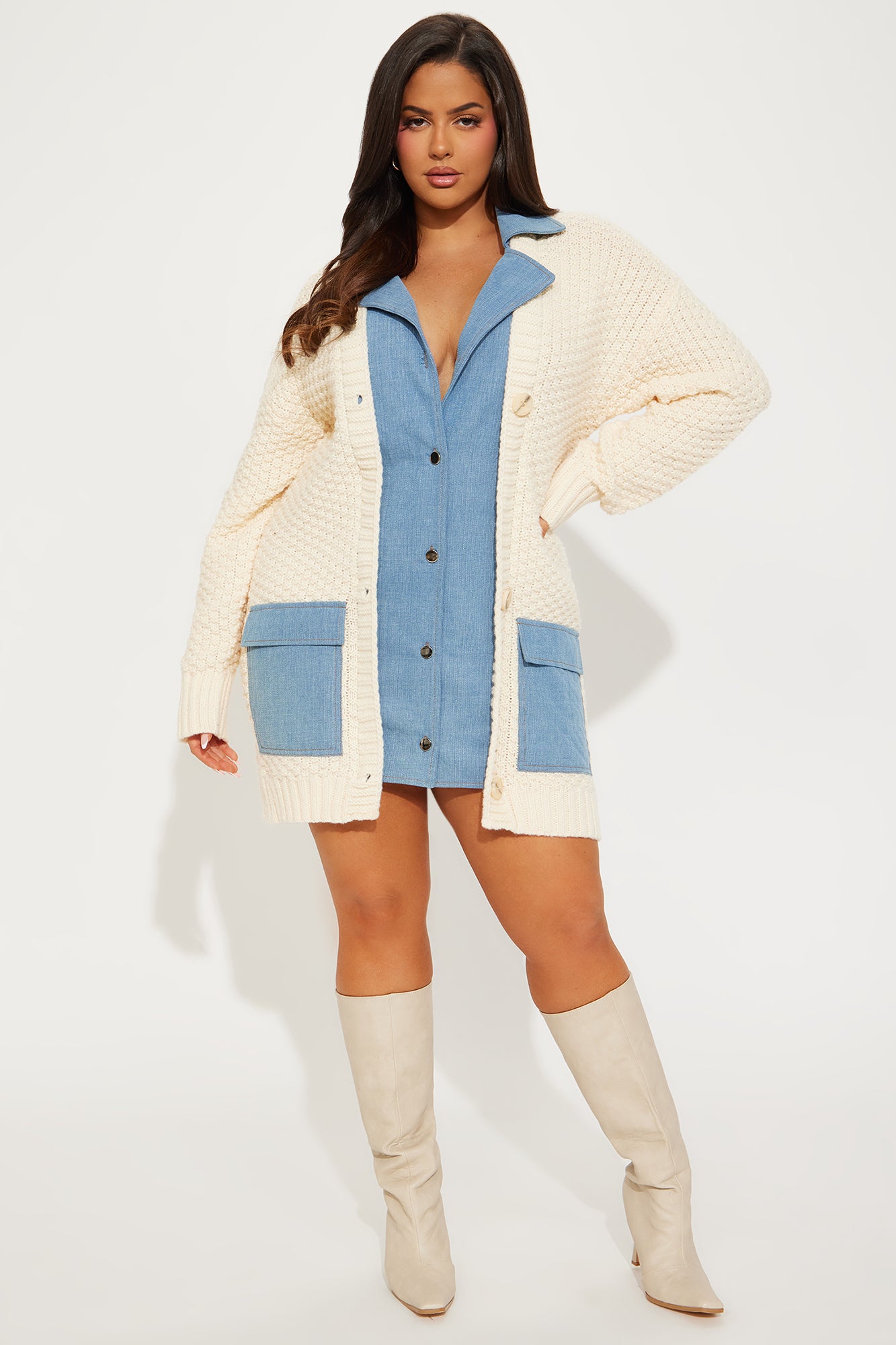 Thinking of You Mini Sweater Dress - Cream/combo - Image 4