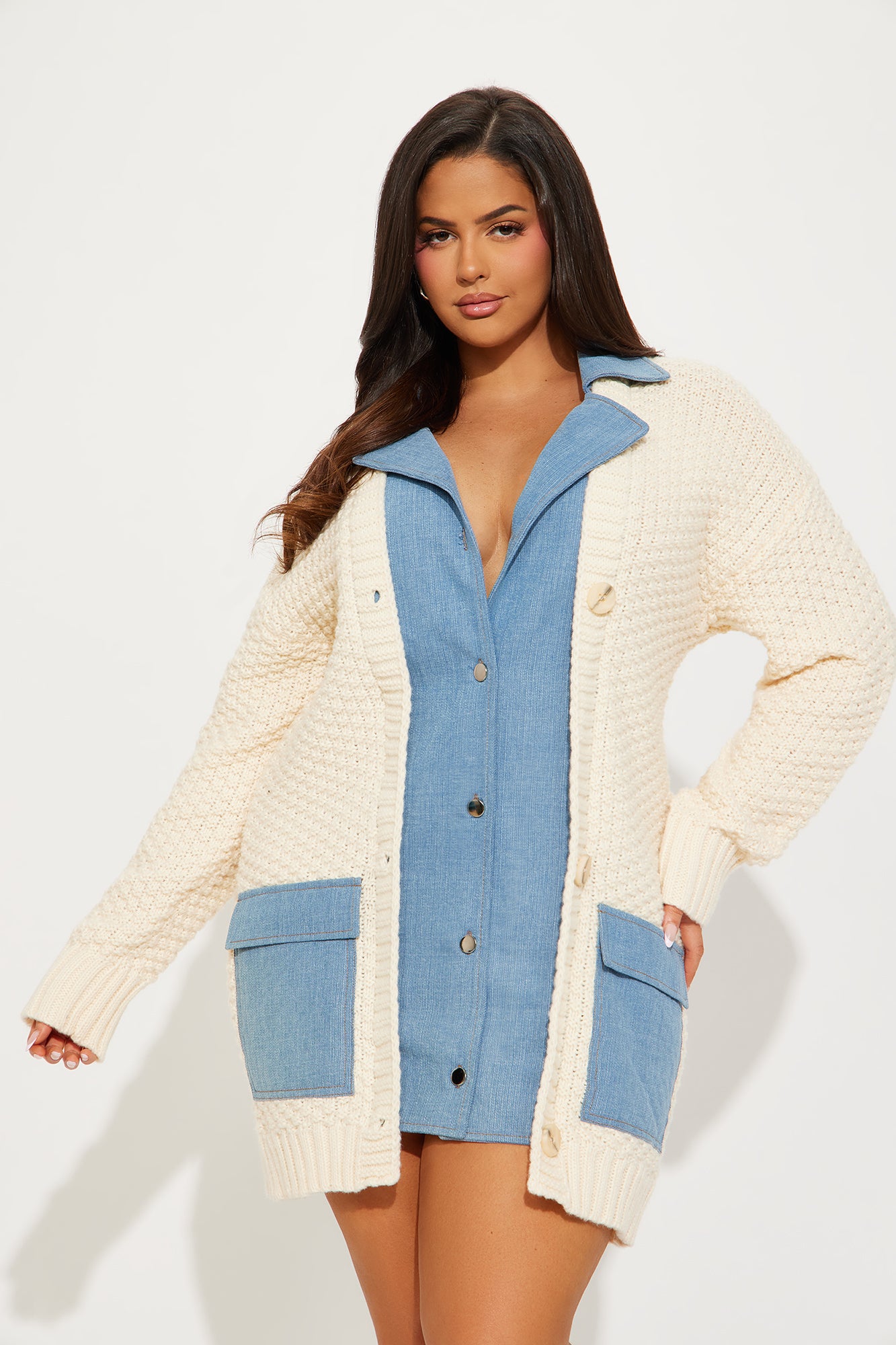 Thinking of You Mini Sweater Dress - Cream/combo - Image 5