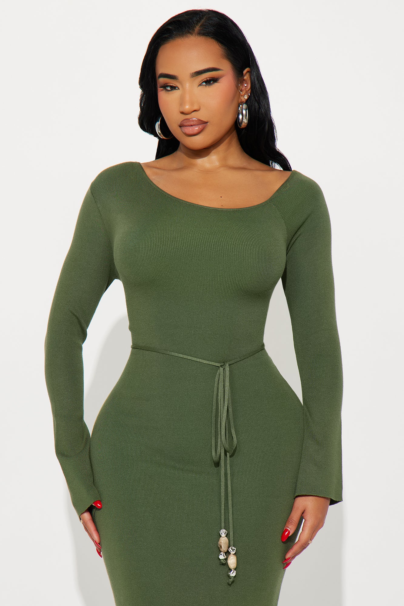 Attention Lover Sweater Maxi Dress - Olive - Image 6