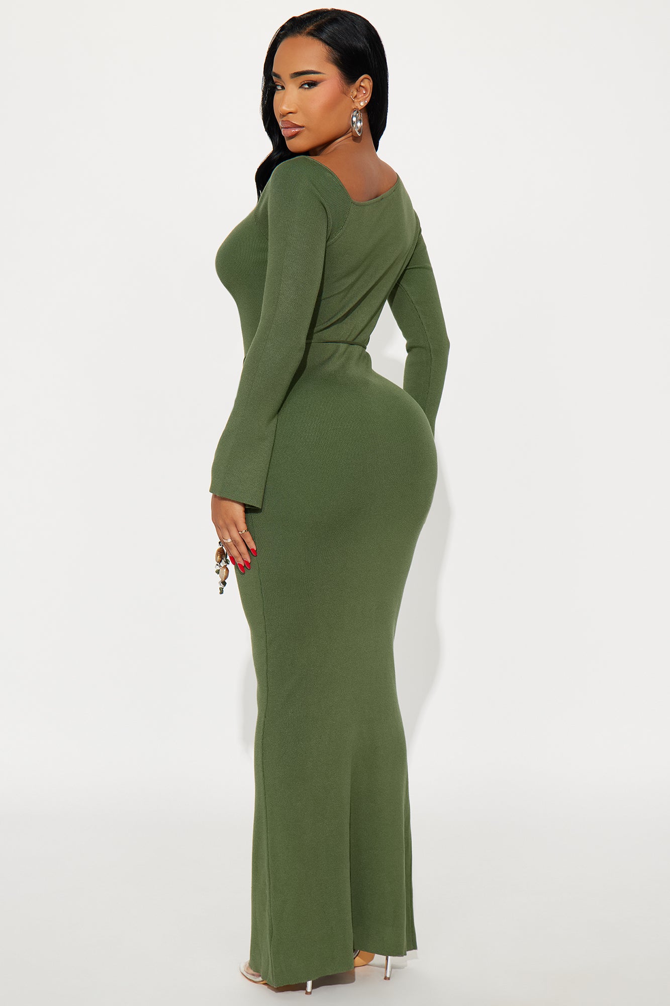 Attention Lover Sweater Maxi Dress - Olive - Image 2