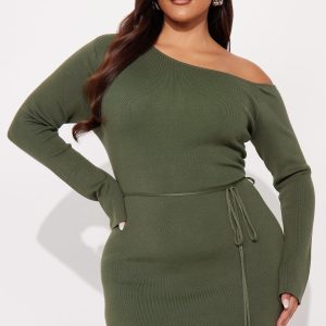 Attention Lover Sweater Maxi Dress - Olive