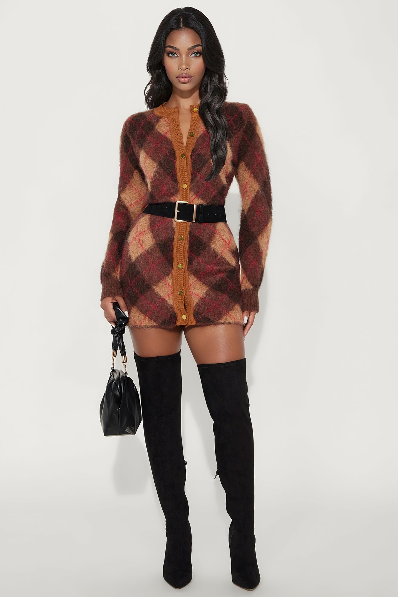 Amina Argyle Sweater Mini Dress - Brown Combo - Image 5