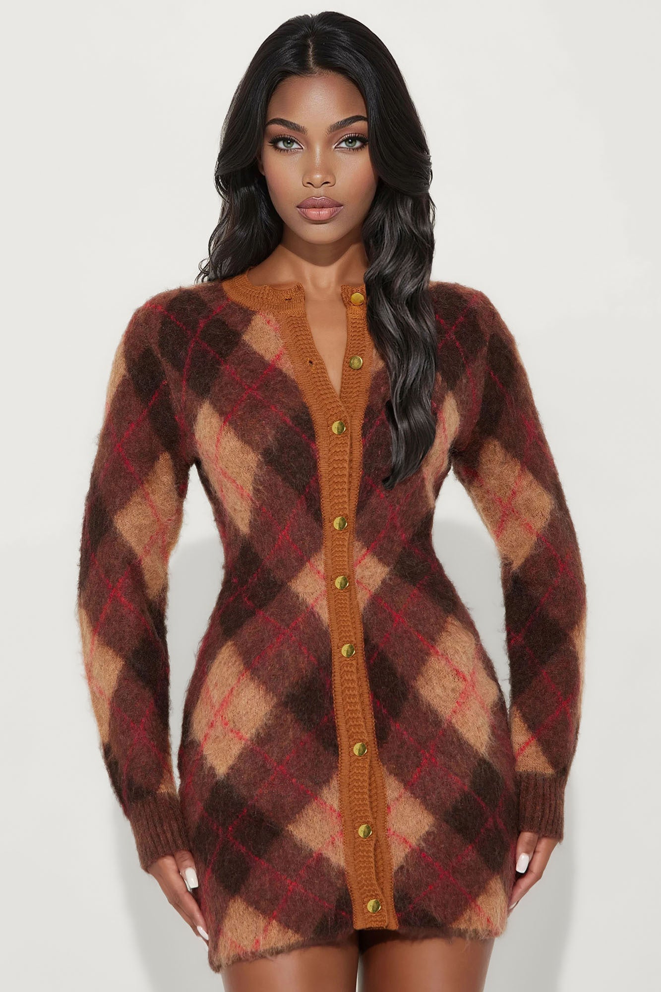 Amina Argyle Sweater Mini Dress - Brown Combo - Image 6