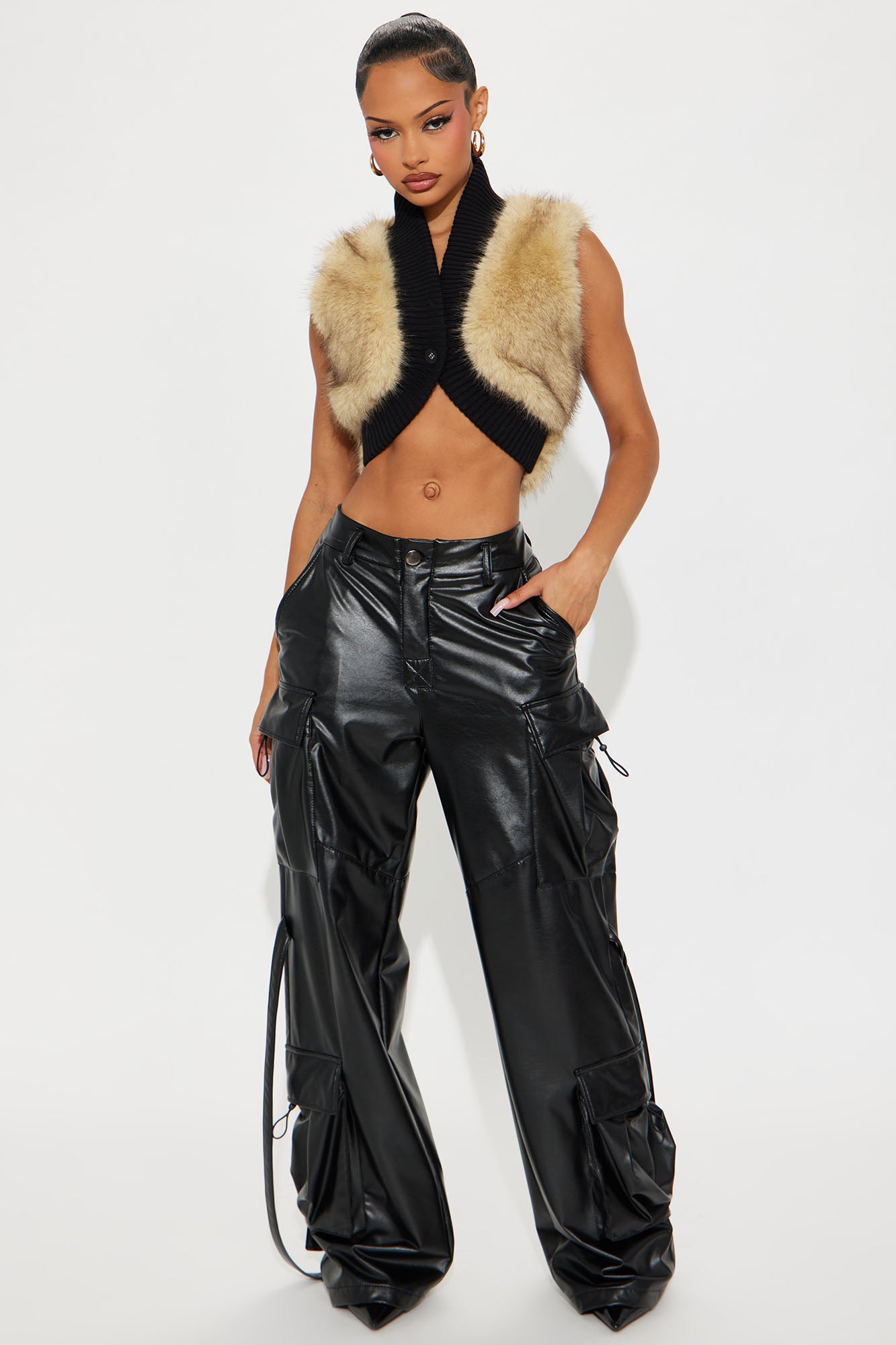 Wrapped In Faux Fur Sweater Vest - Black