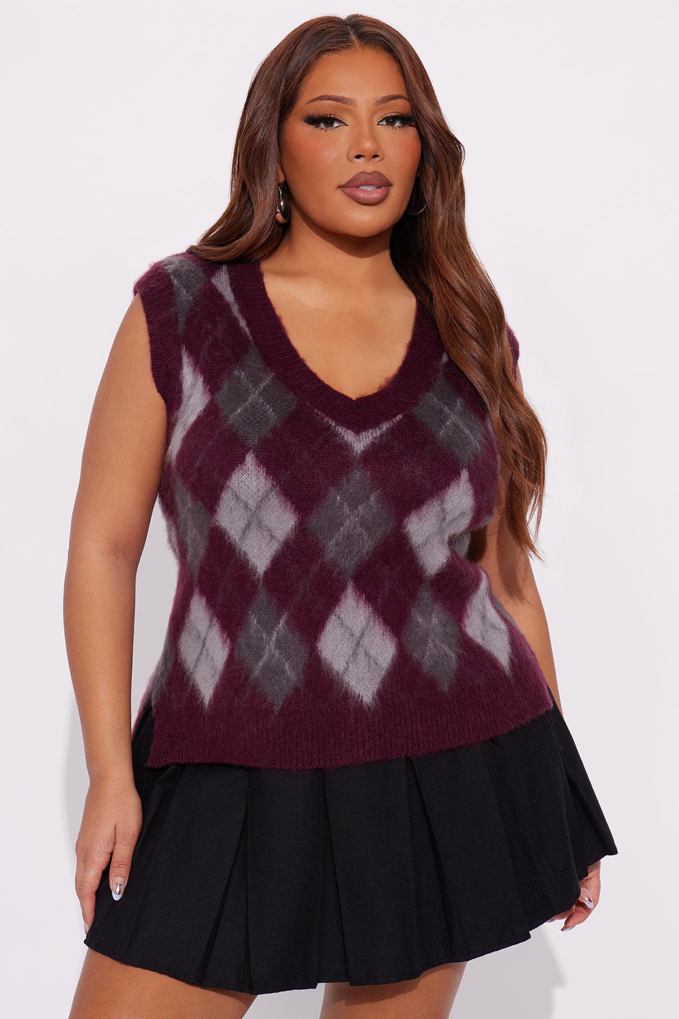 Chic Happens Argyle Sweater Vest - Burgundy/combo - Image 8