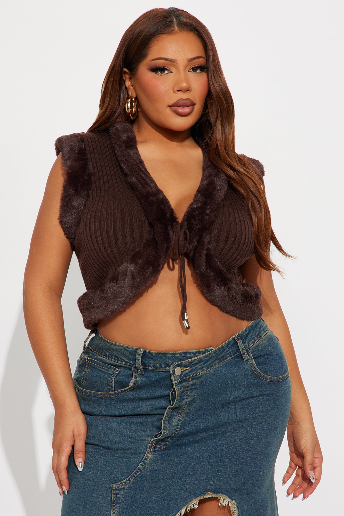 Boss In Faux Fur Sweater Top - Chocolate - Image 26