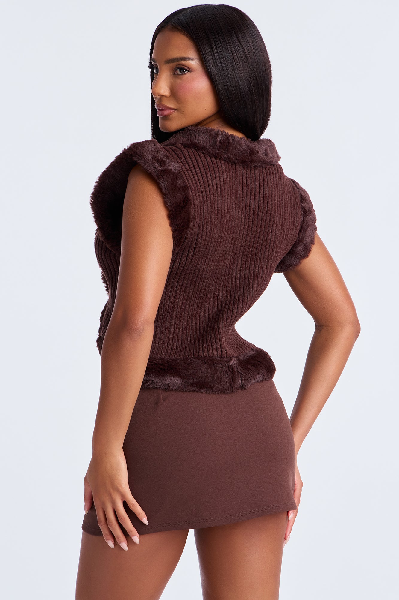 Boss In Faux Fur Sweater Top - Chocolate - Image 23