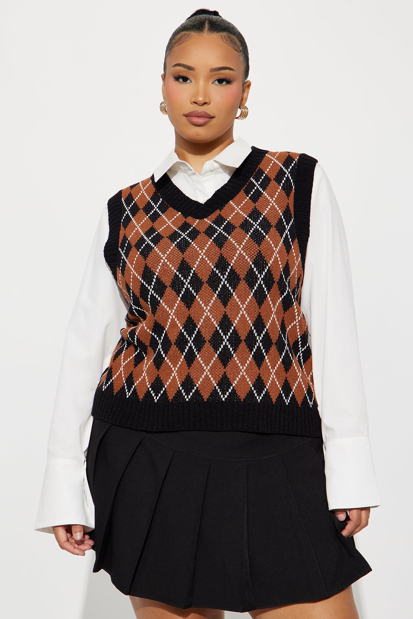 Treat Me Dinner Argyle Vest - Black/Brown - Image 3