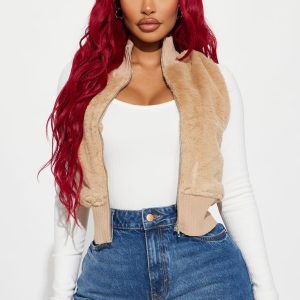 Aspen Faux Fur Sweater Vest - Camel