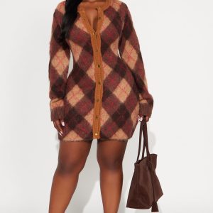 Amina Argyle Sweater Mini Dress - Brown Combo