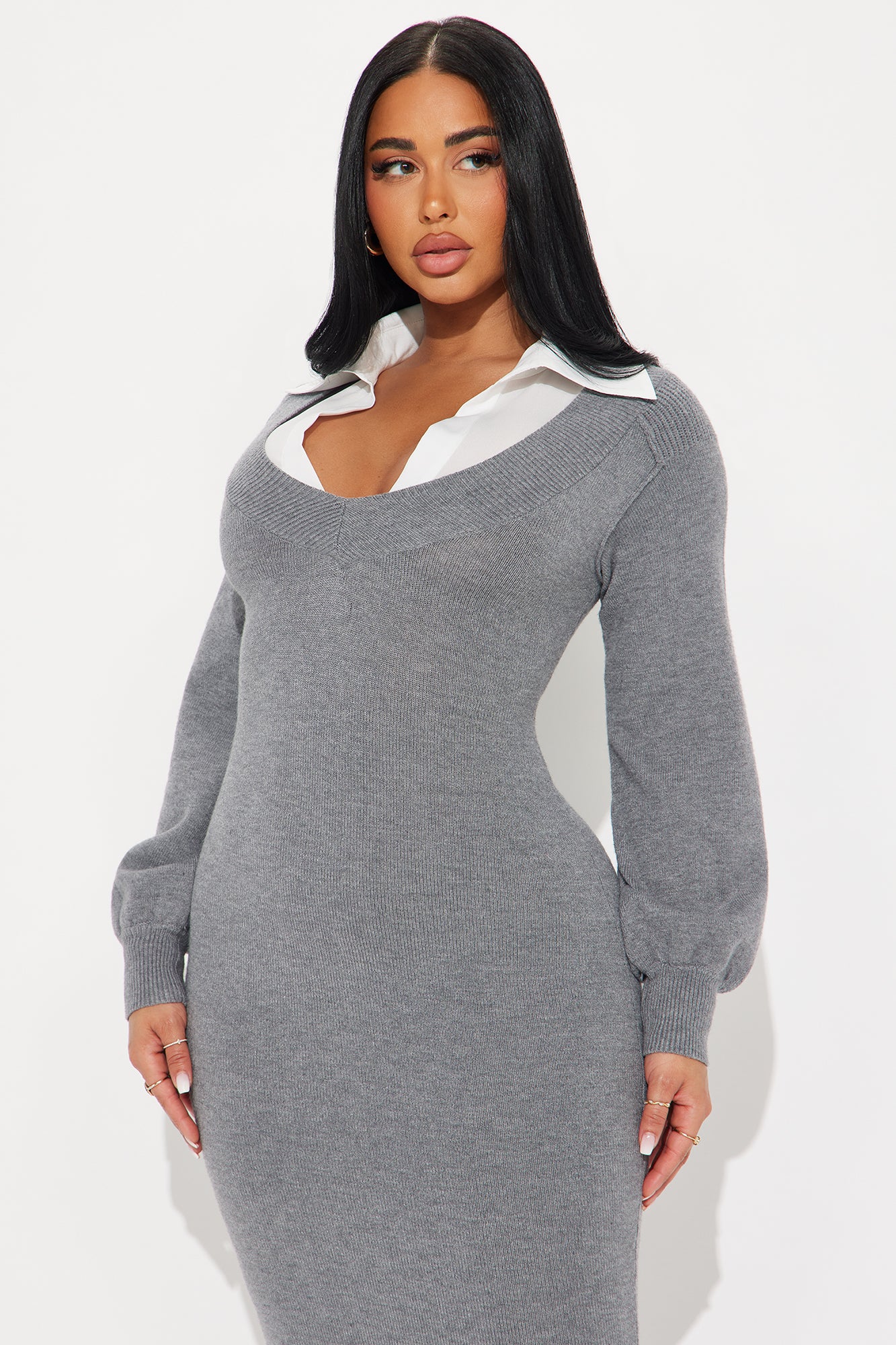 Bailey Collared Sweater Maxi Dress - Charcoal - Image 4