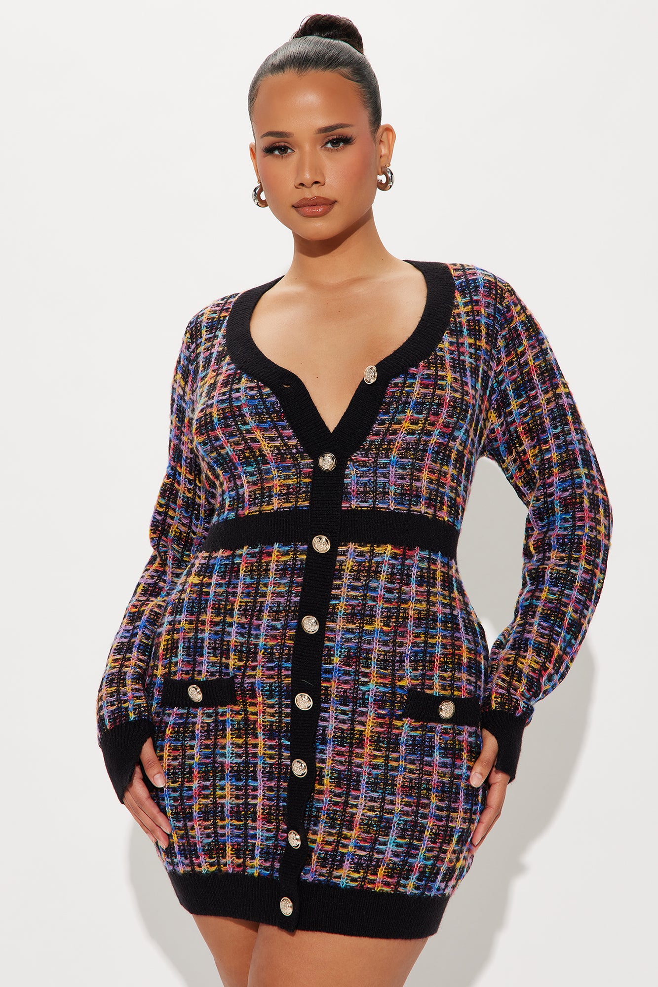 Boss Babe Plaid Sweater Mini Dress - Black/combo - Image 6