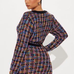 Boss Babe Plaid Sweater Mini Dress - Black/combo