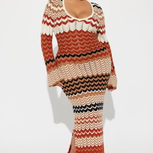 Nina Sweater Maxi Dress - Brown/combo