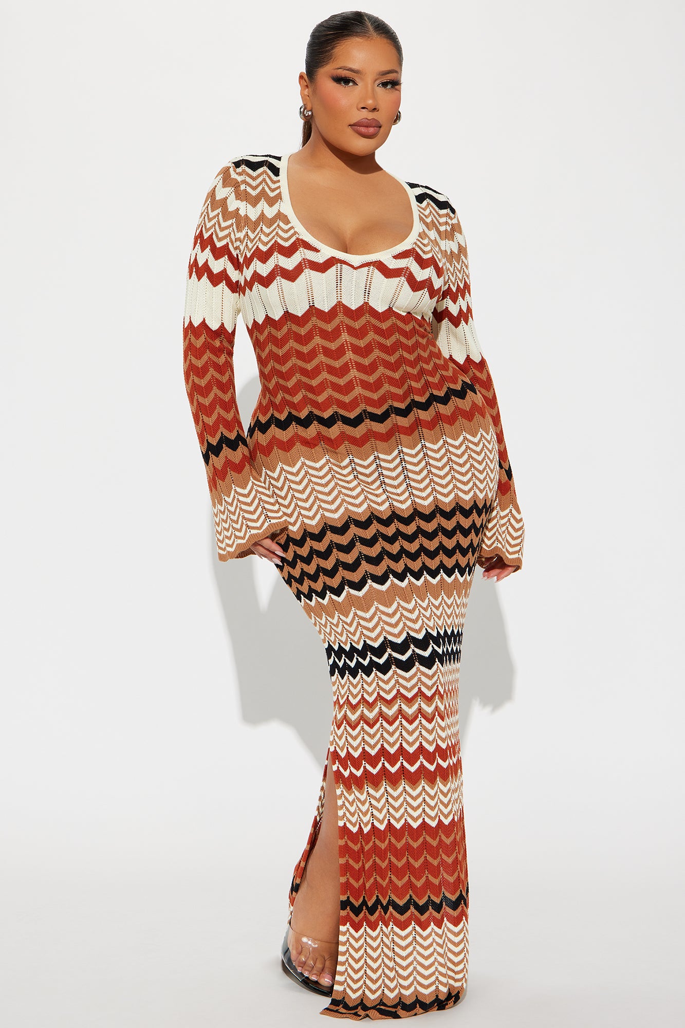 Nina Sweater Maxi Dress - Brown/combo